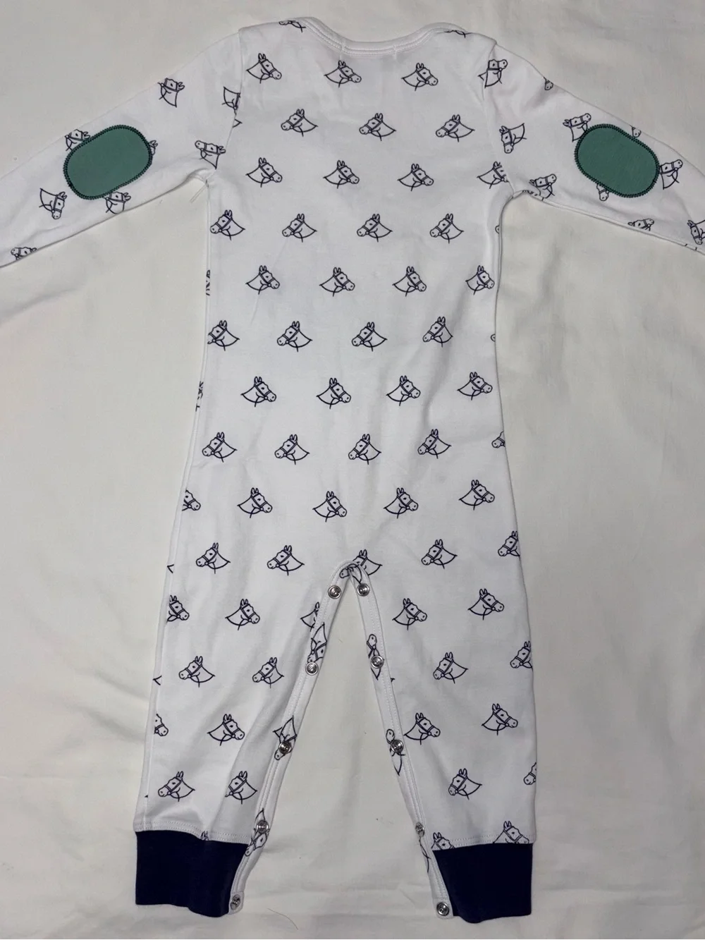 The Beaufort Bonnet Co romper with horses and elbow patches sz 6-12 mo NWOT